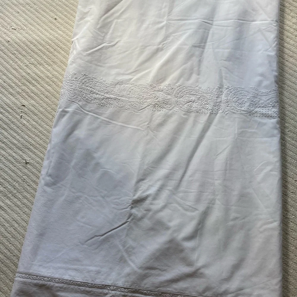 Sferra Bros Italian Egyptian cotton duvet cover hand embroidered floral lace.
